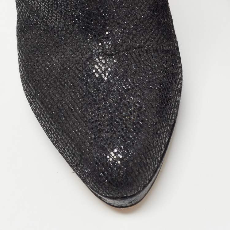 Pre Owned Jimmy Choo Black Glitter Platform Ankle Booties Size 38