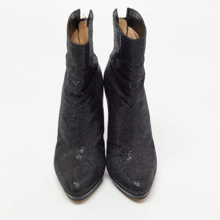 Pre Owned Jimmy Choo Black Glitter Platform Ankle Booties Size 38