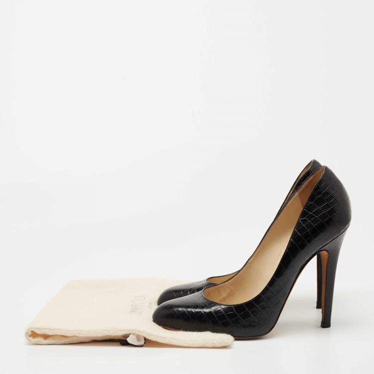 Pre Owned Jimmy Choo Black Croc Embossed Leather Round Toe Pumps Size 39
