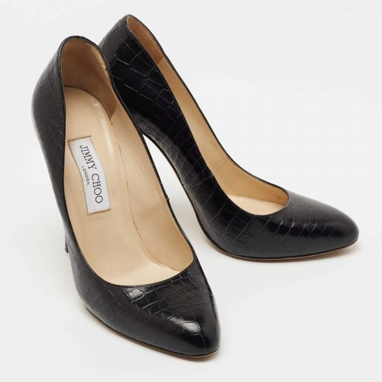 Pre Owned Jimmy Choo Black Croc Embossed Leather Round Toe Pumps Size 39