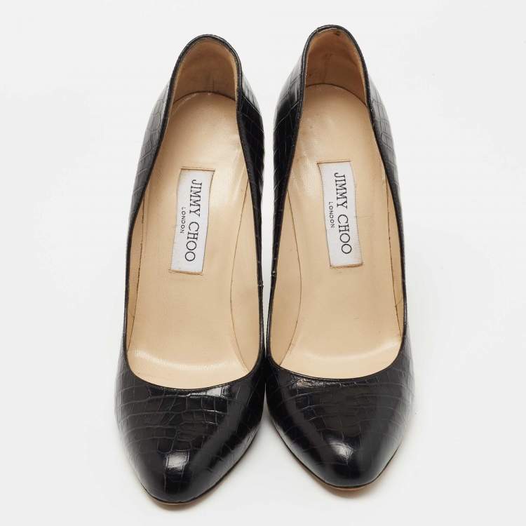 Pre Owned Jimmy Choo Black Croc Embossed Leather Round Toe Pumps Size 39