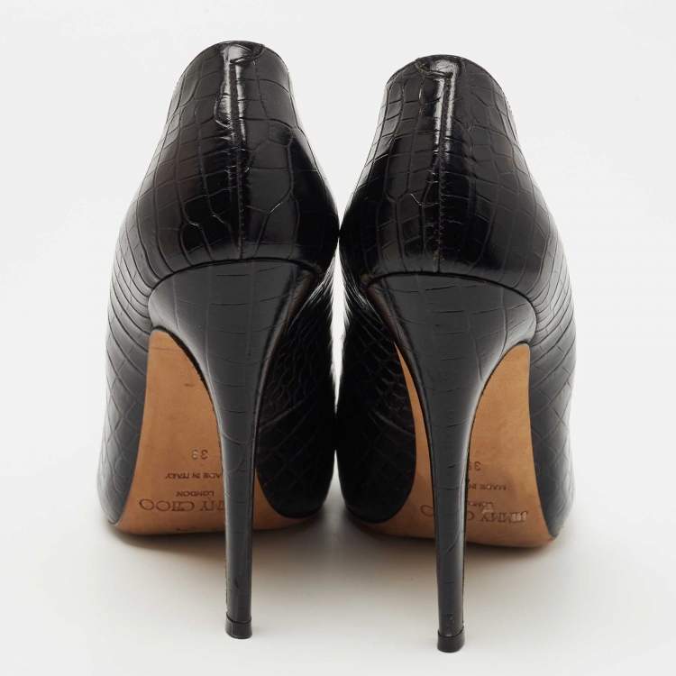 Pre Owned Jimmy Choo Black Croc Embossed Leather Round Toe Pumps Size 39