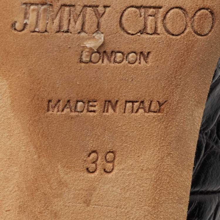 Pre Owned Jimmy Choo Black Croc Embossed Leather Round Toe Pumps Size 39
