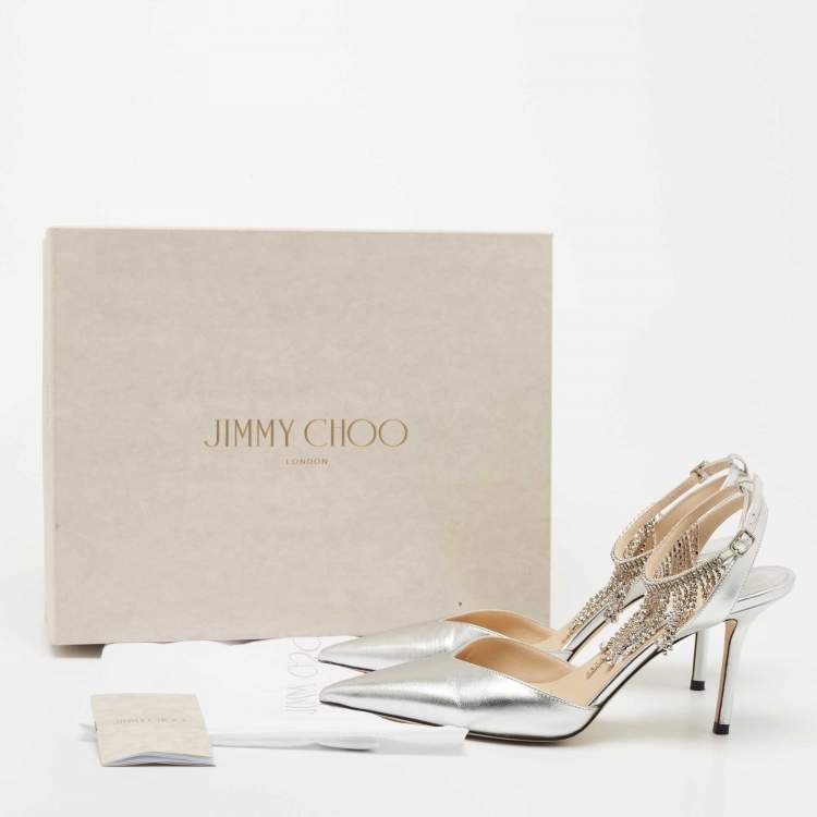 Pre Owned Jimmy Choo Silver Leather Birtie Pumps Size 38.5