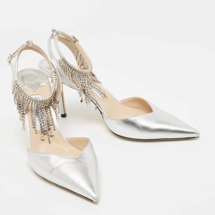 Pre Owned Jimmy Choo Silver Leather Birtie Pumps Size 38.5