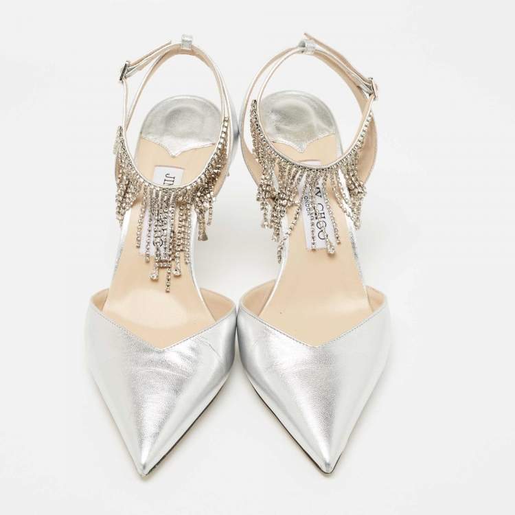 Pre Owned Jimmy Choo Silver Leather Birtie Pumps Size 38.5