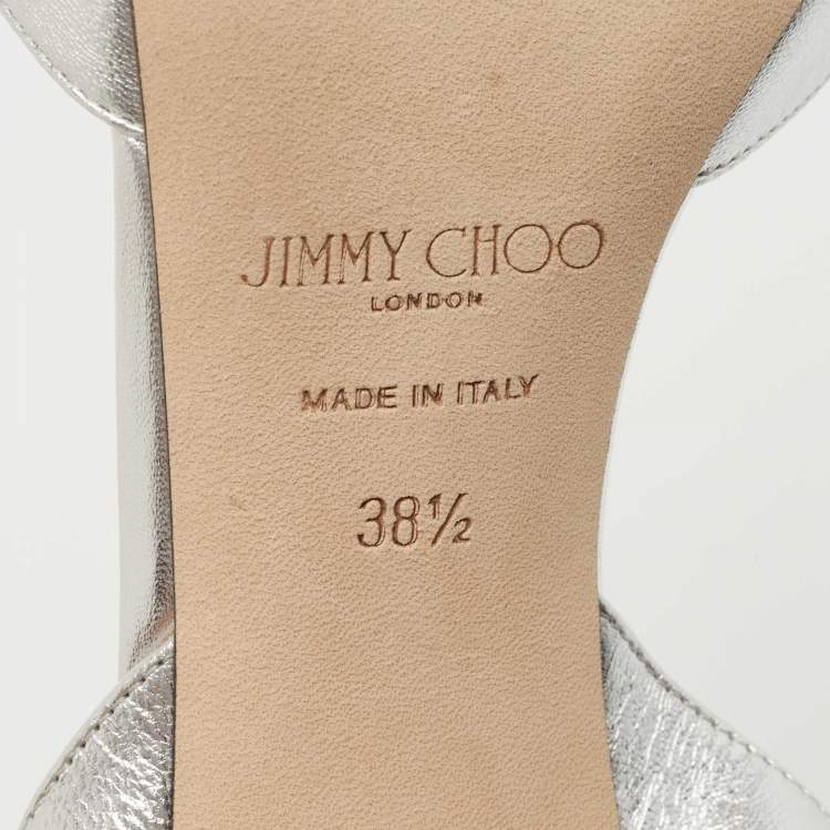 Pre Owned Jimmy Choo Silver Leather Birtie Pumps Size 38.5