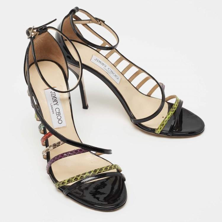 Pre Owned Jimmy Choo Multicolor Patent and Water Snakeskin Sandals Size 39.5