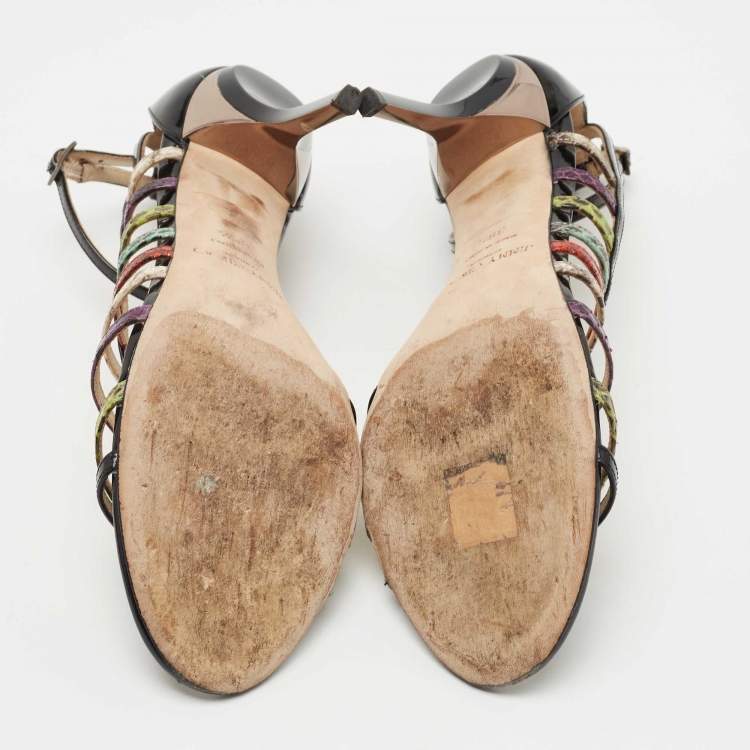 Pre Owned Jimmy Choo Multicolor Patent and Water Snakeskin Sandals Size 39.5