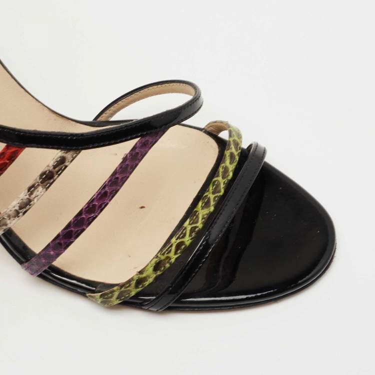 Pre Owned Jimmy Choo Multicolor Patent and Water Snakeskin Sandals Size 39.5