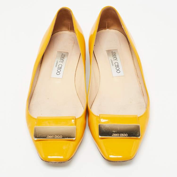 Pre Owned Jimmy Choo Light Orange Patent Leather Harlow Ballet Flats Size 39