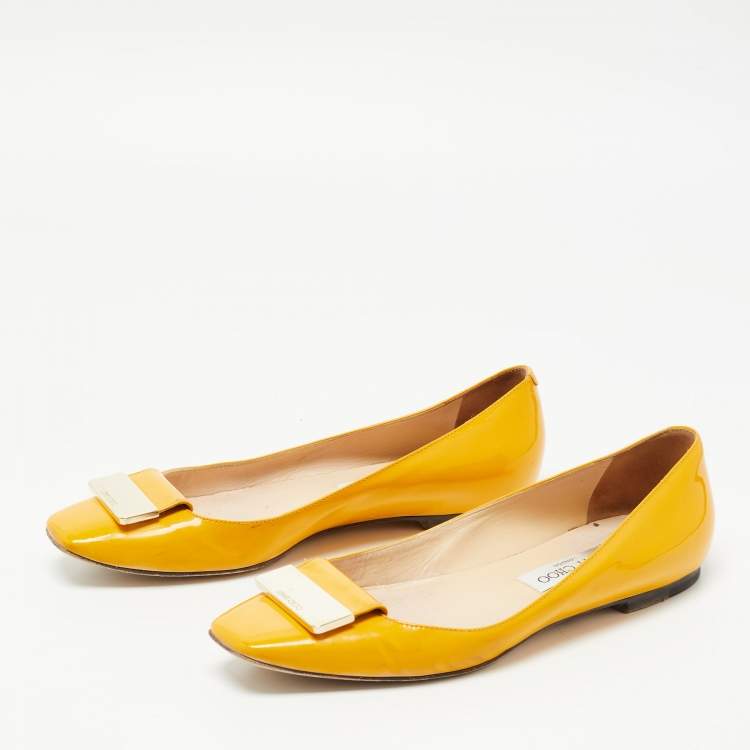 Pre Owned Jimmy Choo Light Orange Patent Leather Harlow Ballet Flats Size 39