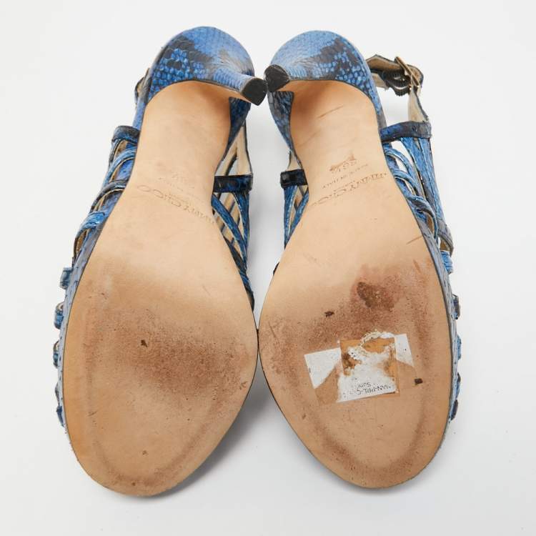 Pre Owned Jimmy Choo Blue Python Keenan Platform Sandals Size 36.5