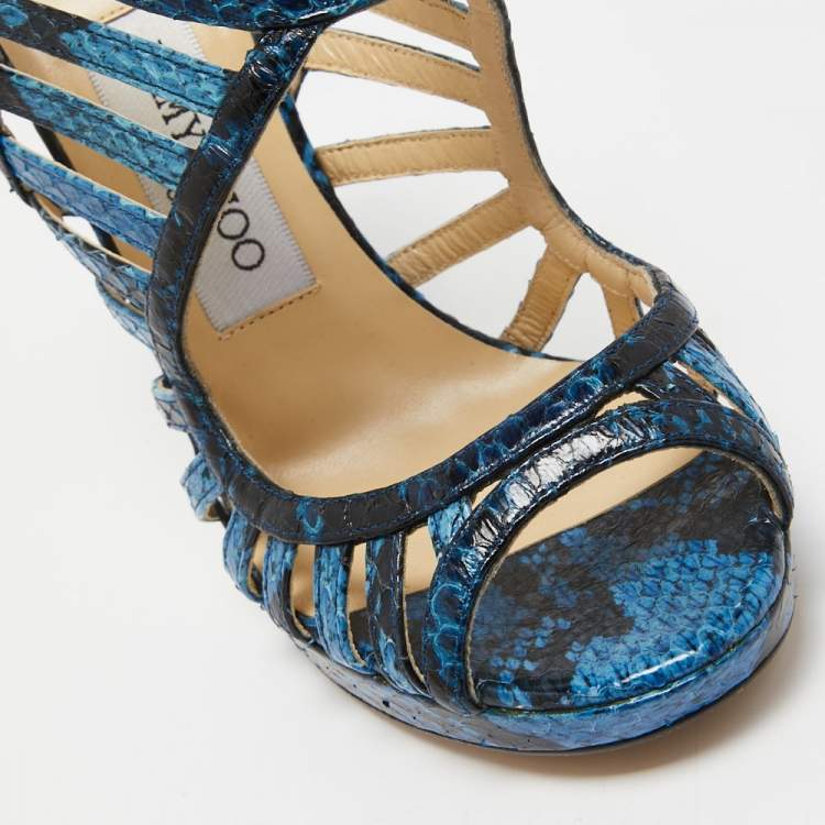 Pre Owned Jimmy Choo Blue Python Keenan Platform Sandals Size 36.5