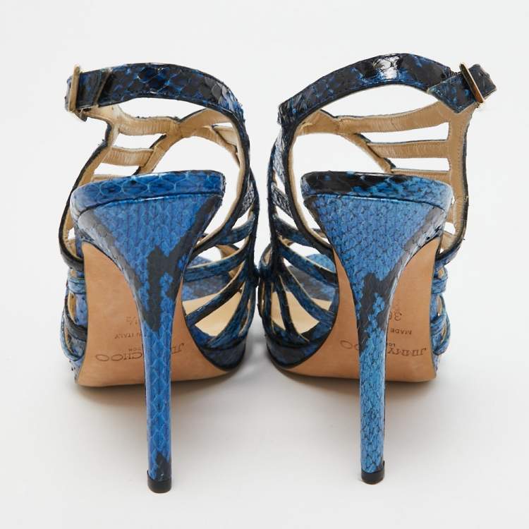 Pre Owned Jimmy Choo Blue Python Keenan Platform Sandals Size 36.5