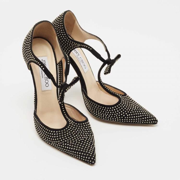 Pre Owned Jimmy Choo Black Studded Suede Talan T Strap Pumps Size 36