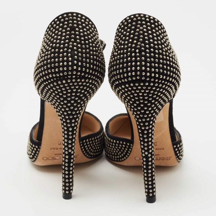 Pre Owned Jimmy Choo Black Studded Suede Talan T Strap Pumps Size 36
