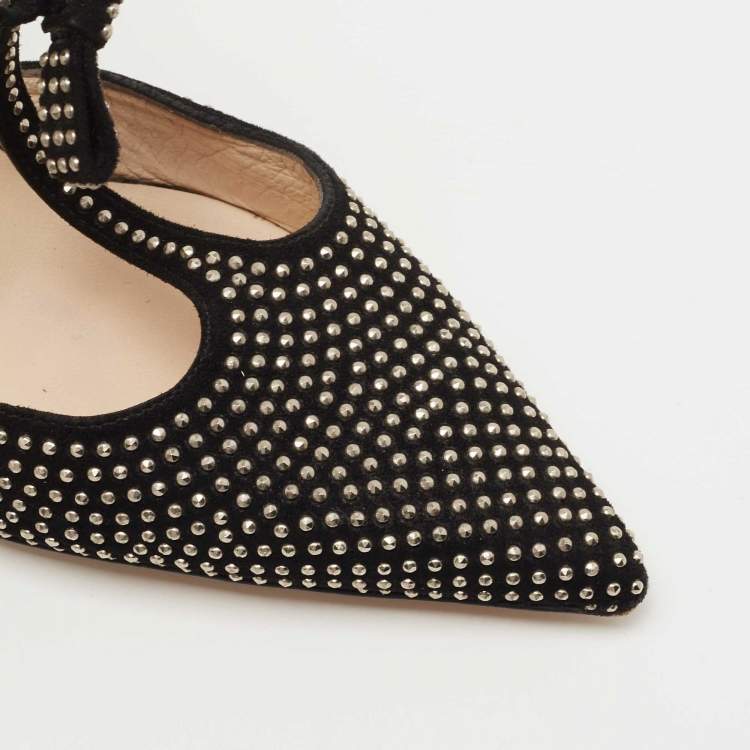 Pre Owned Jimmy Choo Black Studded Suede Talan T Strap Pumps Size 36