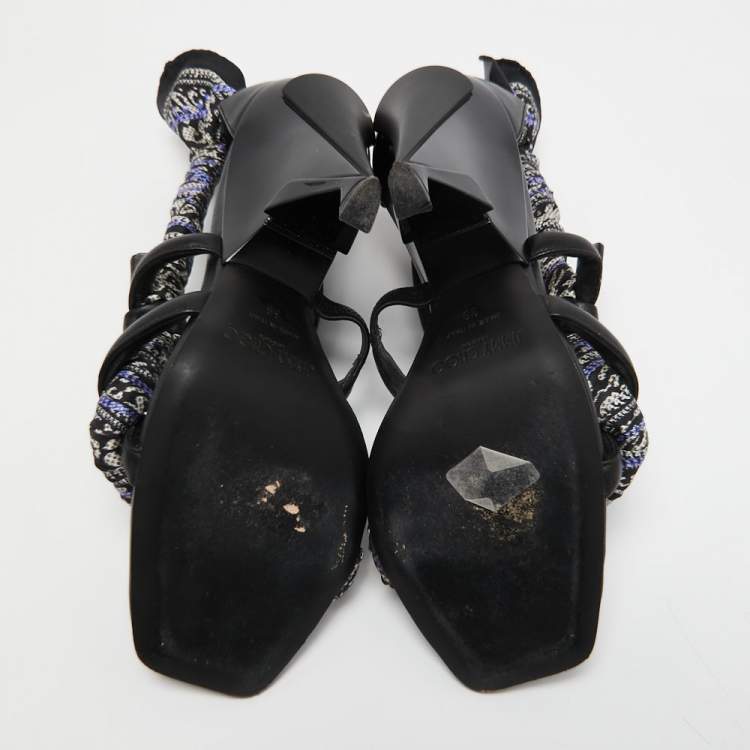 Pre Owned Jimmy Choo Black Canvas and Leather Ankle Strap Sandals Size 39