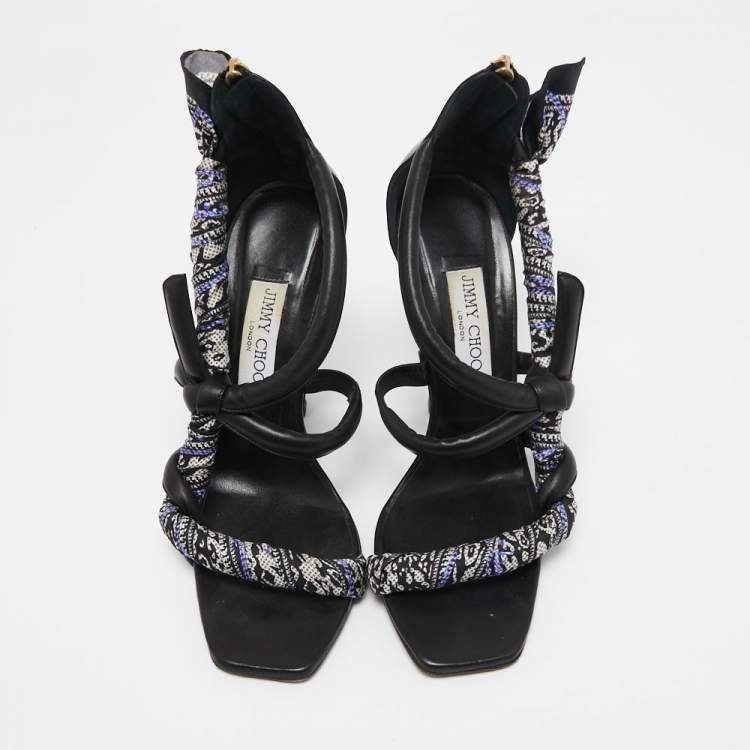 Pre Owned Jimmy Choo Black Canvas and Leather Ankle Strap Sandals Size 39