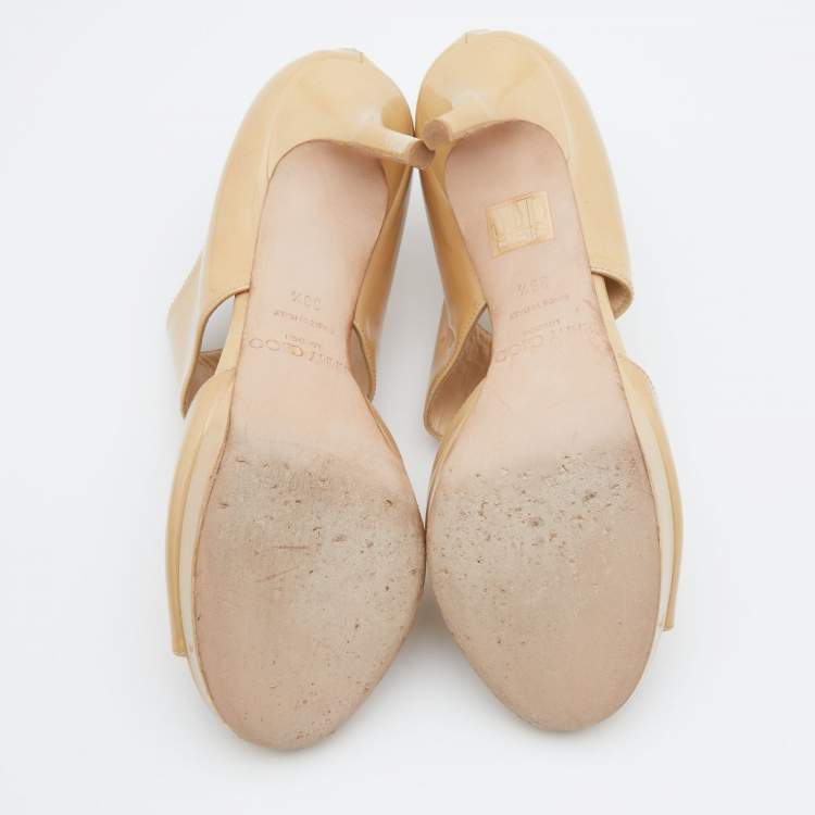 Pre Owned Jimmy Choo Beige Patent Leather Private Ankle Strap Sandals Size 38.5