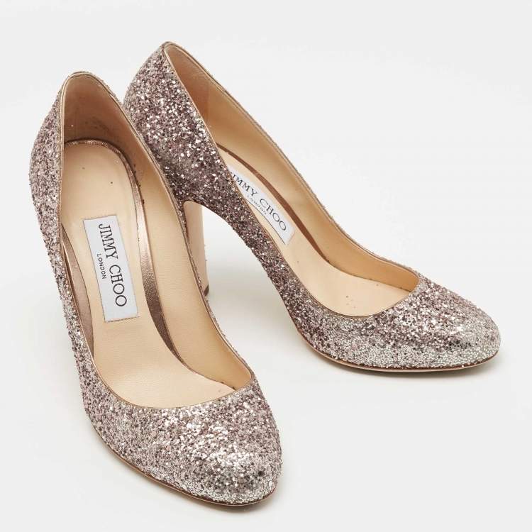 Pre Owned Jimmy Choo Metallic Coarse Glitter Billie Pumps Size 37.5
