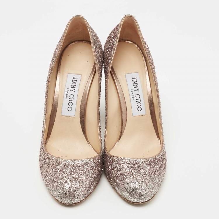 Pre Owned Jimmy Choo Metallic Coarse Glitter Billie Pumps Size 37.5