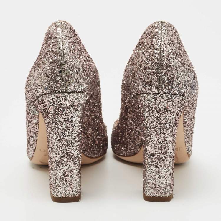 Pre Owned Jimmy Choo Metallic Coarse Glitter Billie Pumps Size 37.5