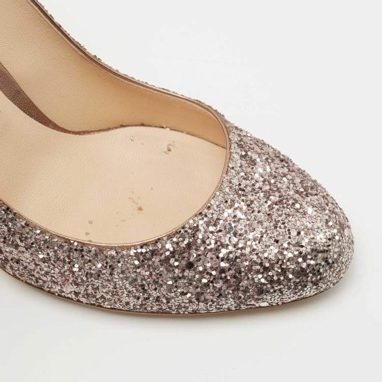 Pre Owned Jimmy Choo Metallic Coarse Glitter Billie Pumps Size 37.5