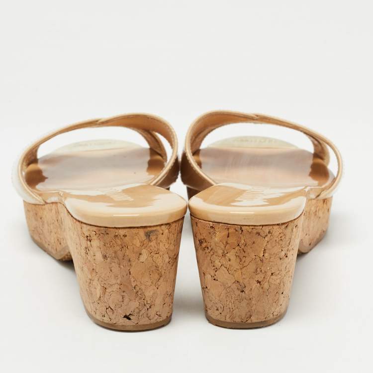 Pre Owned Jimmy Choo Beige Patent Leather Prima Slide Sandals Size 36