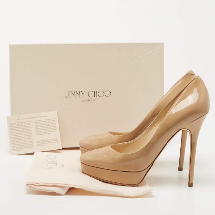 مملوكة مسبقًا Jimmy Choo Beige Patent Leather Alex Pumps Size 38.5