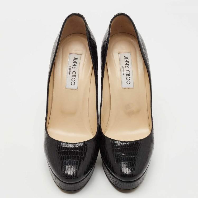 Pre Owned Jimmy Choo Black Lizard Embossed Leather Platform Pumps Size 40