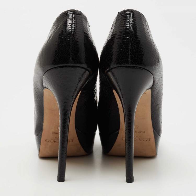 Pre Owned Jimmy Choo Black Lizard Embossed Leather Platform Pumps Size 40
