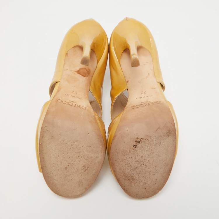 Pre Owned Jimmy Choo Beige Patent Leather ‘Private’ Sandals Size 37