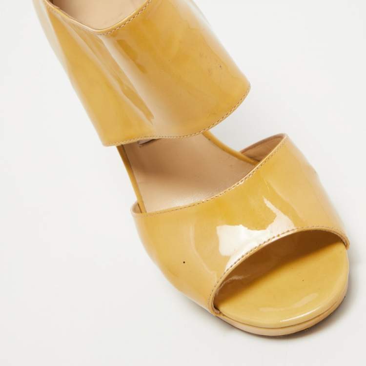 Pre Owned Jimmy Choo Beige Patent Leather ‘Private’ Sandals Size 37