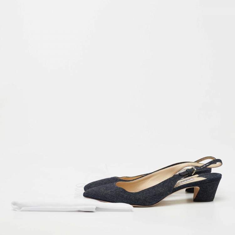 Pre Owned Jimmy Choo Navy Blue Denim Slingback Pumps Size 39.5