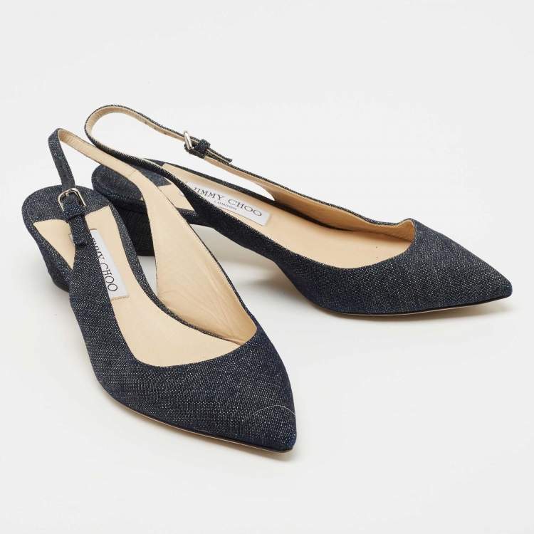 Pre Owned Jimmy Choo Navy Blue Denim Slingback Pumps Size 39.5