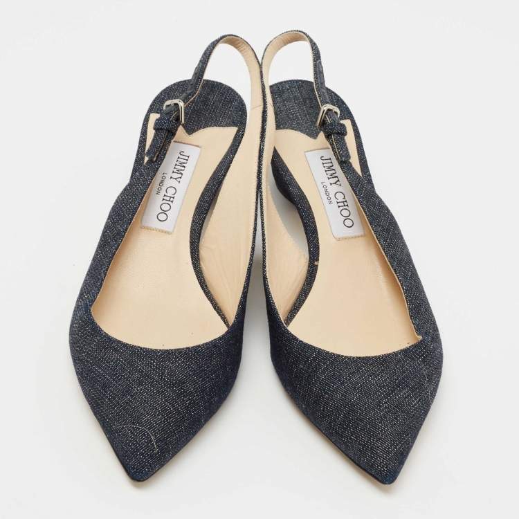 Pre Owned Jimmy Choo Navy Blue Denim Slingback Pumps Size 39.5