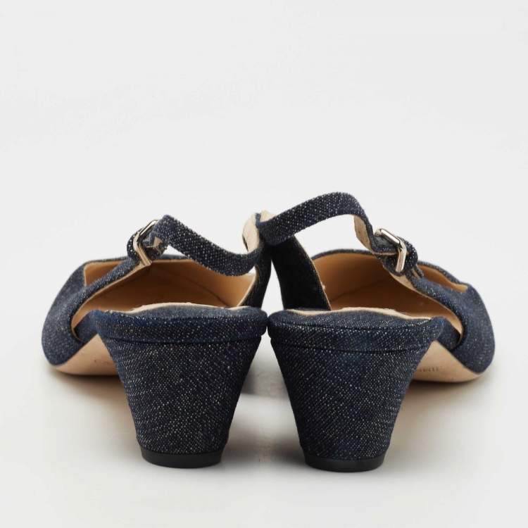 Pre Owned Jimmy Choo Navy Blue Denim Slingback Pumps Size 39.5