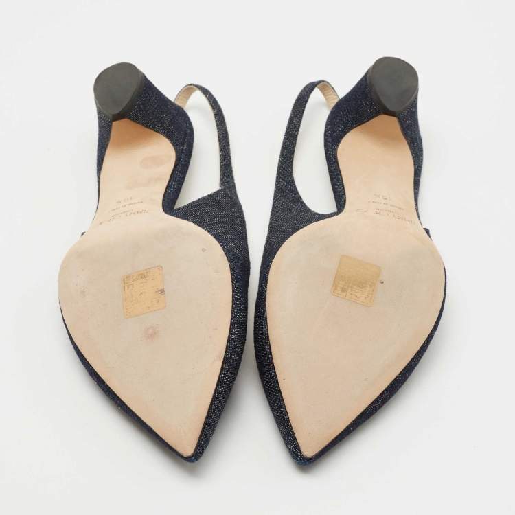 Pre Owned Jimmy Choo Navy Blue Denim Slingback Pumps Size 39.5