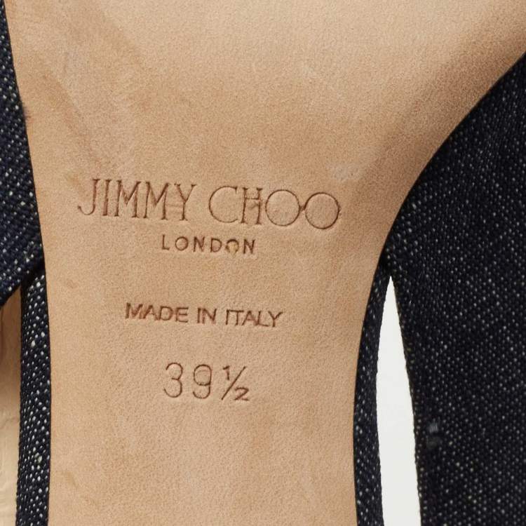 Pre Owned Jimmy Choo Navy Blue Denim Slingback Pumps Size 39.5