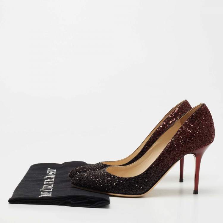 Pre Owned Jimmy Choo Two Tone Coarse Glitter Romy  Pumps Size 36