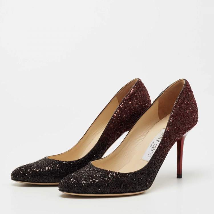 Pre Owned Jimmy Choo Two Tone Coarse Glitter Romy  Pumps Size 36