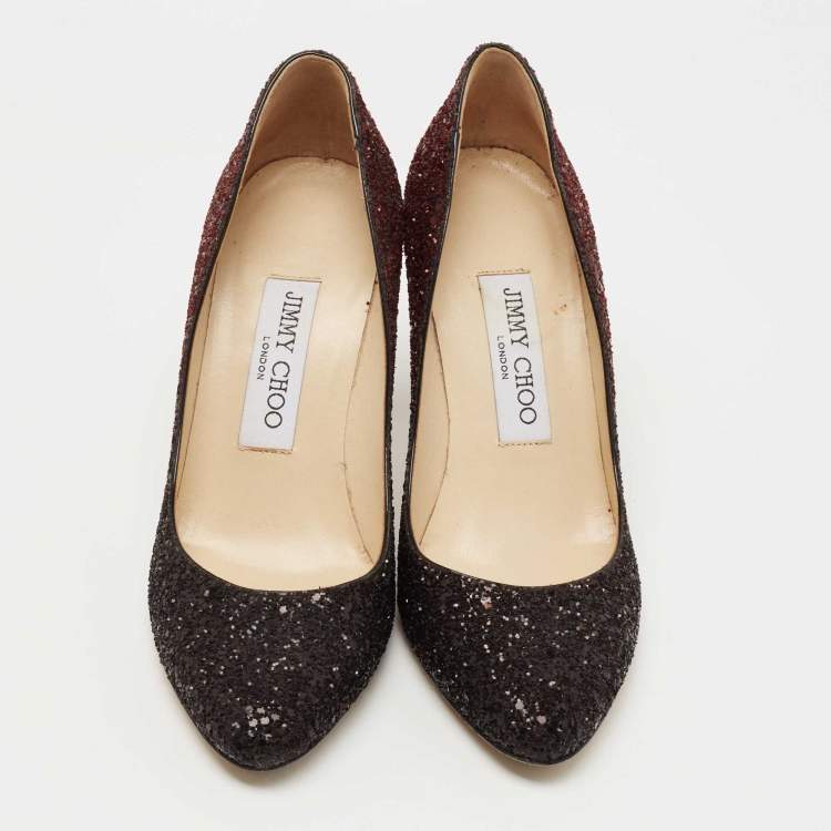 Pre Owned Jimmy Choo Two Tone Coarse Glitter Romy  Pumps Size 36