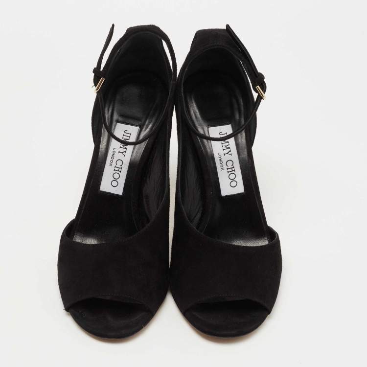 Pre Owned Jimmy Choo Black Suede Theresa Ankle Strap Sandals Size 37.5