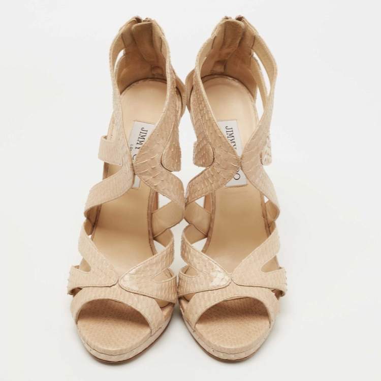 Pre Owned Jimmy Choo Beige Python Leather Strappy Sandals Size 40