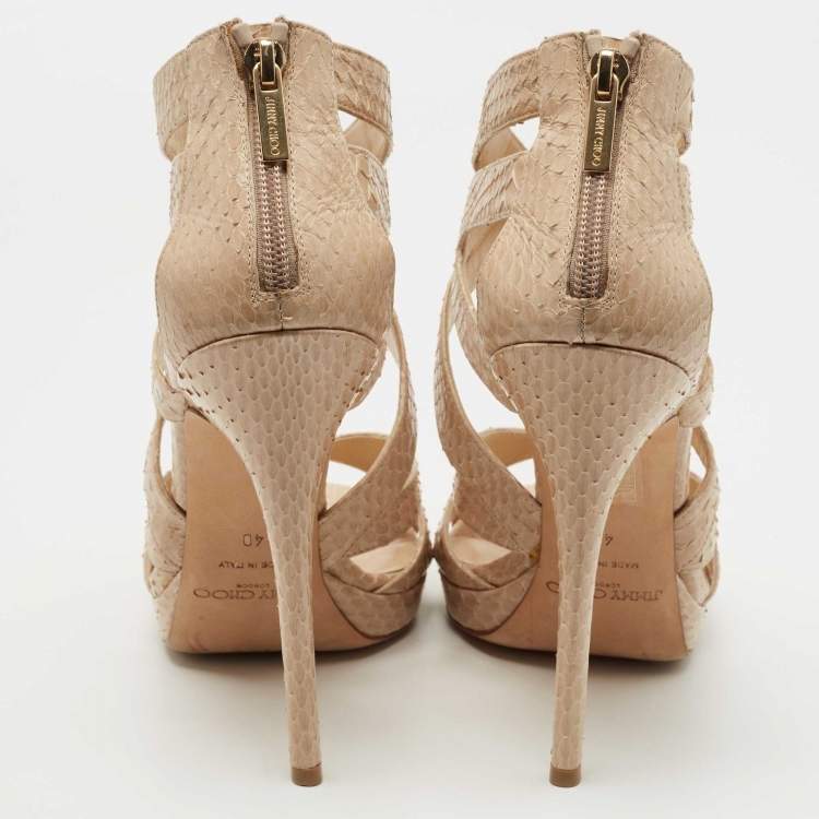 Pre Owned Jimmy Choo Beige Python Leather Strappy Sandals Size 40