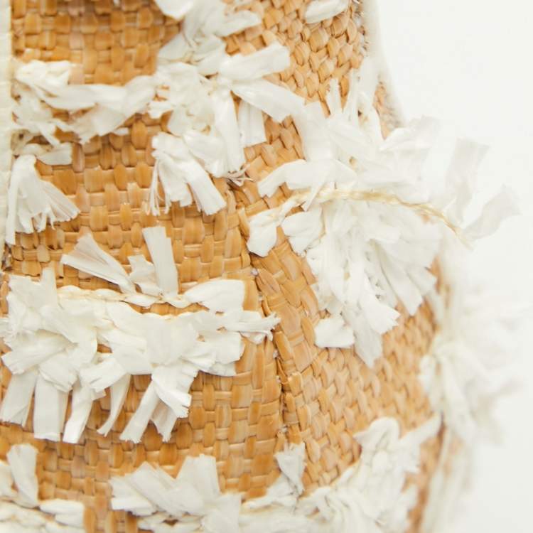 Pre Owned Jimmy Choo Beige/White Floral Woven Raffia and PVC Magic Ankle Strap Pumps Size 37