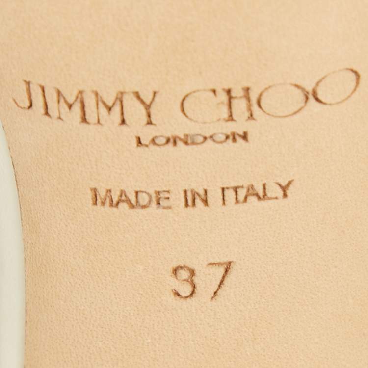Pre Owned Jimmy Choo Beige/White Floral Woven Raffia and PVC Magic Ankle Strap Pumps Size 37
