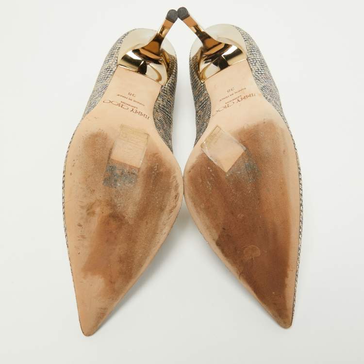 Pre Owned Jimmy Choo Metallic Glitter Love Pumps Size 38